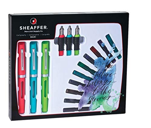 Sheaffer Viewpoint Calligraphy Maxi Kit: 3 Fountain Pens with 3 Nibs, 20 Assorted Ink Cartridges, Instructions, and Tracing Pad