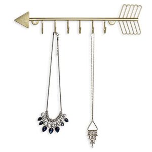 mygift brass metal arrow jewelry organizer, wall mounted necklace bracelet hanging rack with 6 hooks