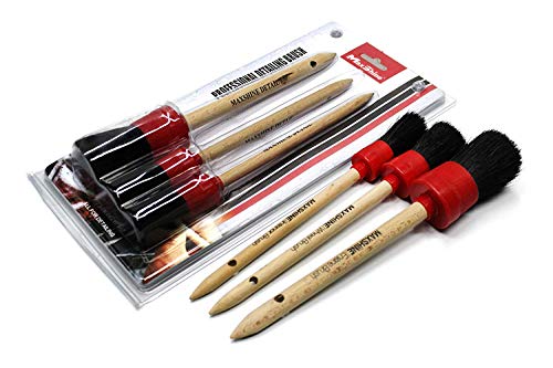 Maxshine Detailing Brushes Set for Interior and Exterior Detailing, Black & Red