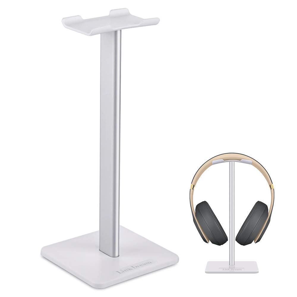 Link Dream Headphone Stand Headset Holder Gaming Headset Holder with Aluminum Supporting Bar Flexible Headrest Anti-Slip Earphone Stand for All Headphones, White