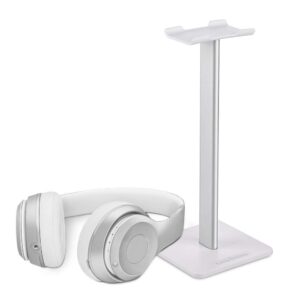 Link Dream Headphone Stand Headset Holder Gaming Headset Holder with Aluminum Supporting Bar Flexible Headrest Anti-Slip Earphone Stand for All Headphones, White