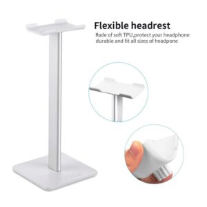 Link Dream Headphone Stand Headset Holder Gaming Headset Holder with Aluminum Supporting Bar Flexible Headrest Anti-Slip Earphone Stand for All Headphones, White