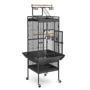 super deal pro 61-inch 2in1 large bird cage with rolling stand playtop parrot chinchilla finch cage macaw conure cockatiel cockatoo pet house wrought iron birdcage, black