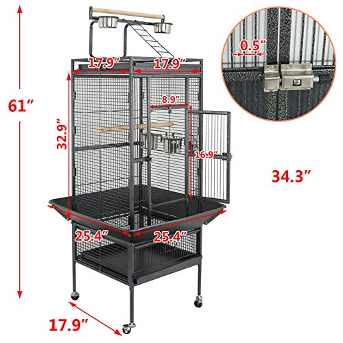 SUPER DEAL PRO 61-inch 2in1 Large Bird Cage with Rolling Stand Playtop Parrot Chinchilla Finch Cage Macaw Conure Cockatiel Cockatoo Pet House Wrought Iron Birdcage, Black