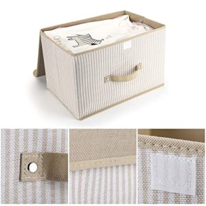 mee'life Storage Bins with Lids 2 Pack, Closet Organizers and Storage Containers Collapsible Storage Cubes Large Toy Storage Boxes Linen Fabric Storage Baskets for Clothes Toys Blanket - Beige Stripes