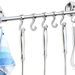 iRomic Suction Cup Hook Hanger Holder Rack Rail Towel Bar Organizer for Bathroom Shower Wreath, Loofah,Robe,Towel,Coat,Cloth,Kitchen Utensils,Wall Mounted on Glass Door,Window,Tile Wall