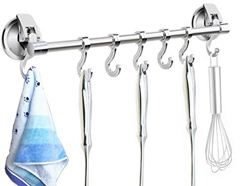 iRomic Suction Cup Hook Hanger Holder Rack Rail Towel Bar Organizer for Bathroom Shower Wreath, Loofah,Robe,Towel,Coat,Cloth,Kitchen Utensils,Wall Mounted on Glass Door,Window,Tile Wall