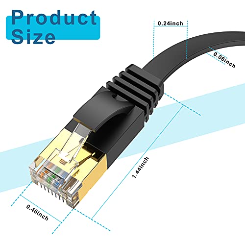 Ercielook Cat 6 Ethernet Cable 100 ft High Speed, Black Flat Internet Network Cable with Rj45 Connectors, Faster Than Cat5e Cat5