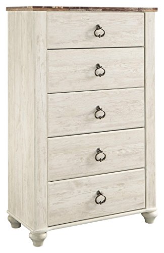 Signature Design by Ashley Willowton 5 Drawer Chest of Drawers, Two-tone Brown and Whitewash