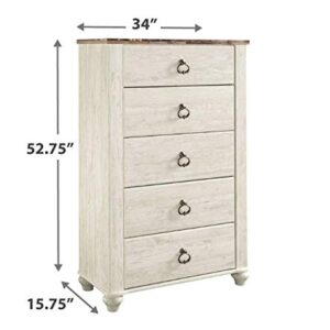 Signature Design by Ashley Willowton 5 Drawer Chest of Drawers, Two-tone Brown and Whitewash