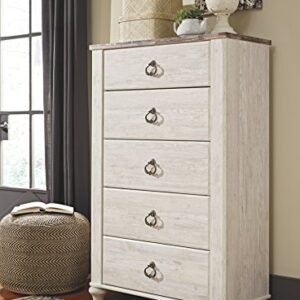 Signature Design by Ashley Willowton 5 Drawer Chest of Drawers, Two-tone Brown and Whitewash