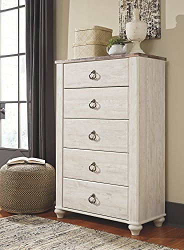 Signature Design by Ashley Willowton 5 Drawer Chest of Drawers, Two-tone Brown and Whitewash