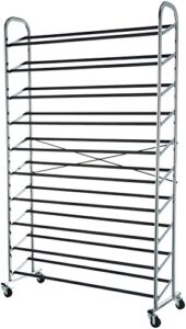 amazon basics 50-pair shoe rack organizer, chrome, 35.8 x 14.6 x 59.5 inches