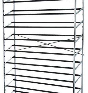 Amazon Basics 50-Pair Shoe Rack Organizer, Chrome, 35.8 x 14.6 x 59.5 inches