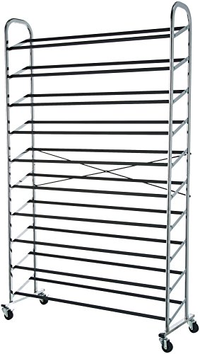 Amazon Basics 50-Pair Shoe Rack Organizer, Chrome, 35.8 x 14.6 x 59.5 inches