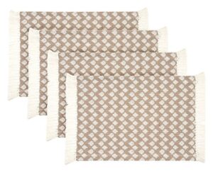 placemats set of 4, woven cloth placemat set, 14x19 in, tan boho place mats for kitchen or dining table, washable cotton table mats