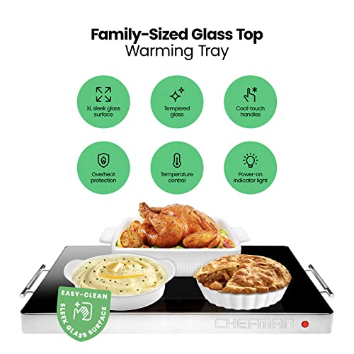 Chefman Electric Warming Tray with Adjustable Temperature Control, Glass Top Large 21”x16” Surface Keeps Food Hot,Black