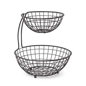 spectrum diversified grid arched 2-tier basket server bowls for storage organization and display of produce vegetables and fruit, industrial gray, medium