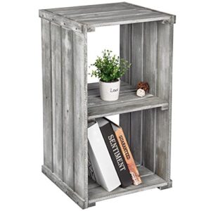 mygift 2 tier rustic dark gray wood crate design storage shelf organizer cubby, small bookcase shelving unit, side accent table nightstand with shelves