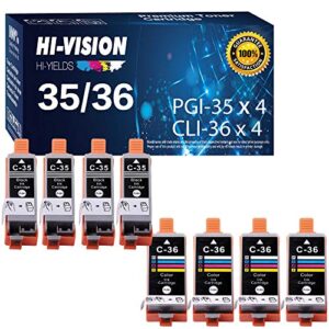hi-vision hi-yields (4-set compatible pgi-35+cli-36 pigment ink cartridge (4-pack) black with (4-pack) tri color replacement for pixma ip100b ip100 ip110 mini260 pixma mini 320 printers