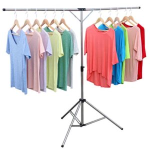 exilot foldable portable space saving clothes drying rack, heavy duty stainless steel laundry drying racks, adjustable high capacity garment rack, with windproof hooks.