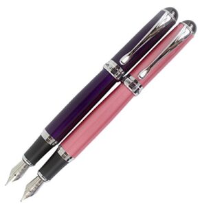 sipliv 2pcs jinhao x750 fountain pen in 2 colors with ink refill converter, purple & pink