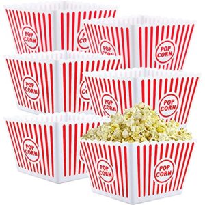 bekith 6 pack plastic open-top reusable popcorn boxes, popcorn containers bucket tub for movie night, 9" square x 6" tall