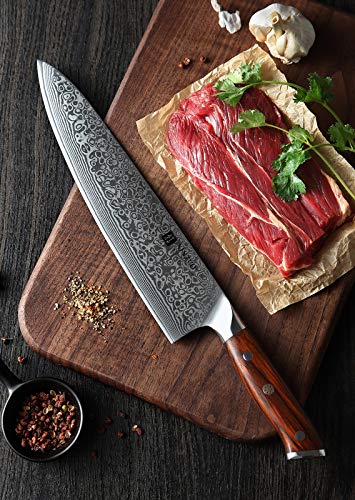 XINZUO 10 Inch Damascus Chef Knife Kitchen Knife Sharp Gyuto Knife Stainless Steel Fashion Professional Chef's Knife with Rosewood Handle