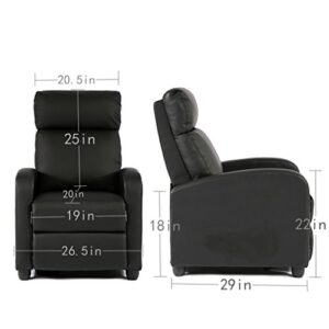 FDW Wingback Recliner Chair Leather Single Modern Sofa Home Theater Seating for Living Room,Black