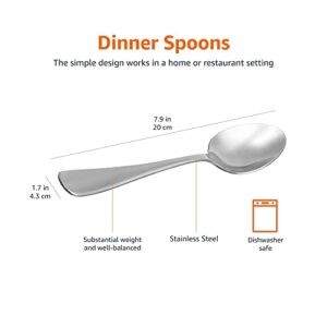 Amazon Basics Stainless Steel Dinner Spoons with Round Edge, Pack of 12, Silver