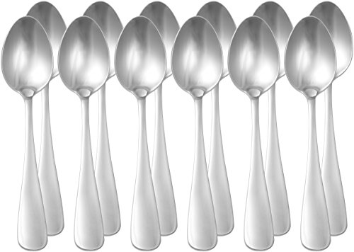 Amazon Basics Stainless Steel Dinner Spoons with Round Edge, Pack of 12, Silver