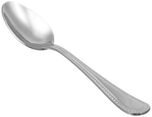 amazon basics stainless steel dinner spoons with pearled edge, set of 12, silver