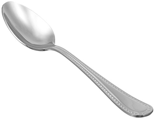 Amazon Basics Stainless Steel Dinner Spoons with Pearled Edge, Set of 12, Silver