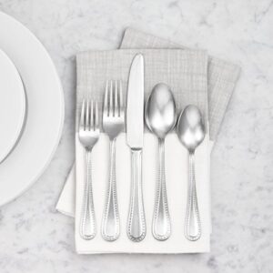 Amazon Basics Stainless Steel Dinner Spoons with Pearled Edge, Set of 12, Silver