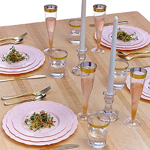 Silver Spoons Disposable Plates For Party - (10 Piece) Heavy Duty Disposable Dinner Set, Pink, Great for Upscaled Wedding, Dining & Serving, Vintage Collection, Blush, Dessert Plates