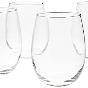 Amazon Basics Stemless Wine Glasses, 15 oz, Set of 4, Clear