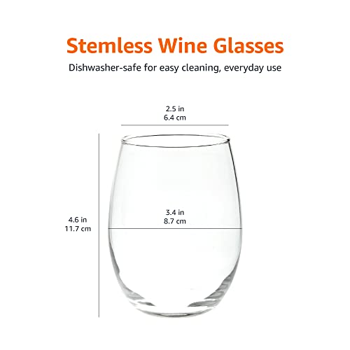 Amazon Basics Stemless Wine Glasses, 15 oz, Set of 4, Clear