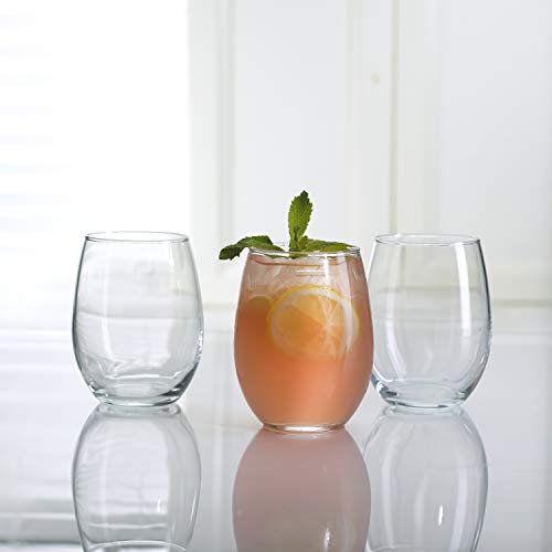 Amazon Basics Stemless Wine Glasses, 15 oz, Set of 4, Clear