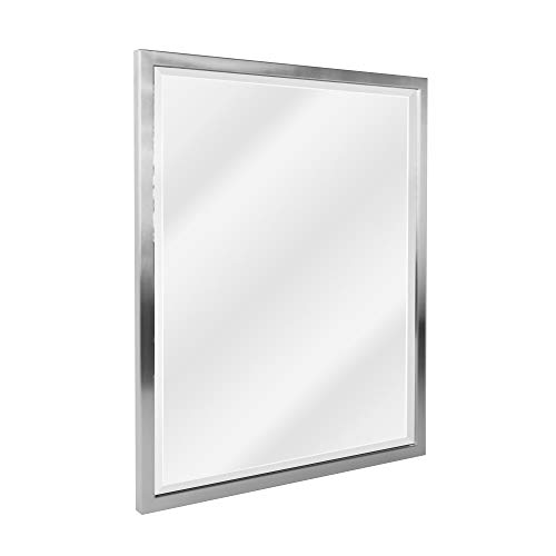 Head West Stainless Steel Frame Brushed Nickel Bathroom Mirror - Beveled Edge Vanity Mirror for Wall and Living Room Decor - Equipped with Z-Bar Bracket for Vertical & Horizontal Mounting - 24" x 30"