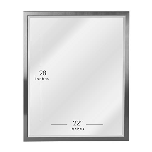 Head West Stainless Steel Frame Brushed Nickel Bathroom Mirror - Beveled Edge Vanity Mirror for Wall and Living Room Decor - Equipped with Z-Bar Bracket for Vertical & Horizontal Mounting - 24" x 30"