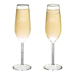 juvale set of 2 mr and mrs champagne glasses, his and hers wedding day toasting flutes for bride and groom newlyweds, engagement, wedding and bridal shower gifts (8oz)