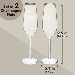 Juvale Set of 2 Mr and Mrs Champagne Glasses, His and Hers Wedding Day Toasting Flutes for Bride and Groom Newlyweds, Engagement, Wedding and Bridal Shower Gifts (8oz)