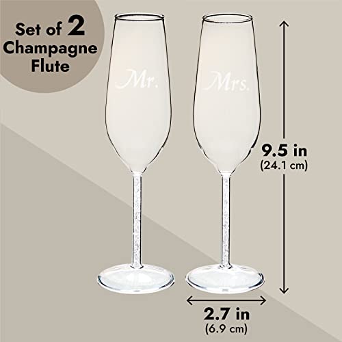 Juvale Set of 2 Mr and Mrs Champagne Glasses, His and Hers Wedding Day Toasting Flutes for Bride and Groom Newlyweds, Engagement, Wedding and Bridal Shower Gifts (8oz)