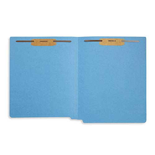 50 Blue End Tab Fastener File Folders - Reinforced Straight Cut Tab - Durable 2 Prongs Designed to Organize Standard Medical Files, Receipts, Office Reports - Letter Size, Blue, 50 Pack