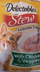 delectables stew lickable treat with chicken & veggies in rich sauce (4-pouches) (net wt 1.4 oz each)