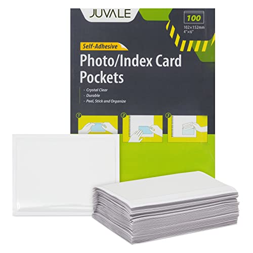 100 Pack Top Load 4x6 Photo Sleeves with Adhesive, Index Card Holder for Office Supplies, Clear Label Pockets for Small Business