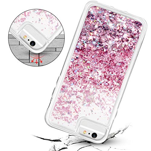 Caka Glitter Case for iPhone 6/6S/7/8 (4.7") with Tempered Glass Screen Protector - Floating Sparkle Liquid TPU - Rose Gold