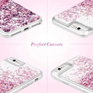 Caka Glitter Case for iPhone 6/6S/7/8 (4.7") with Tempered Glass Screen Protector - Floating Sparkle Liquid TPU - Rose Gold