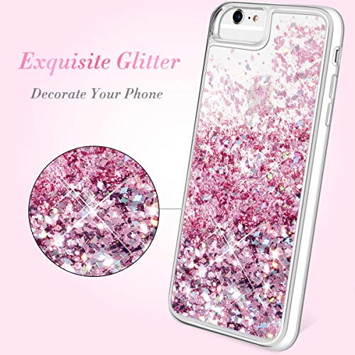 Caka Glitter Case for iPhone 6/6S/7/8 (4.7") with Tempered Glass Screen Protector - Floating Sparkle Liquid TPU - Rose Gold