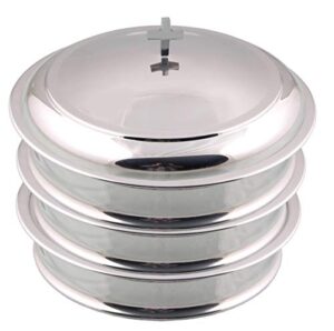 communion ware 3 holy wine serving trays with a cover - stainless steel (mirror/silver) premium communion trays for churches communion supplies church communion ware sets